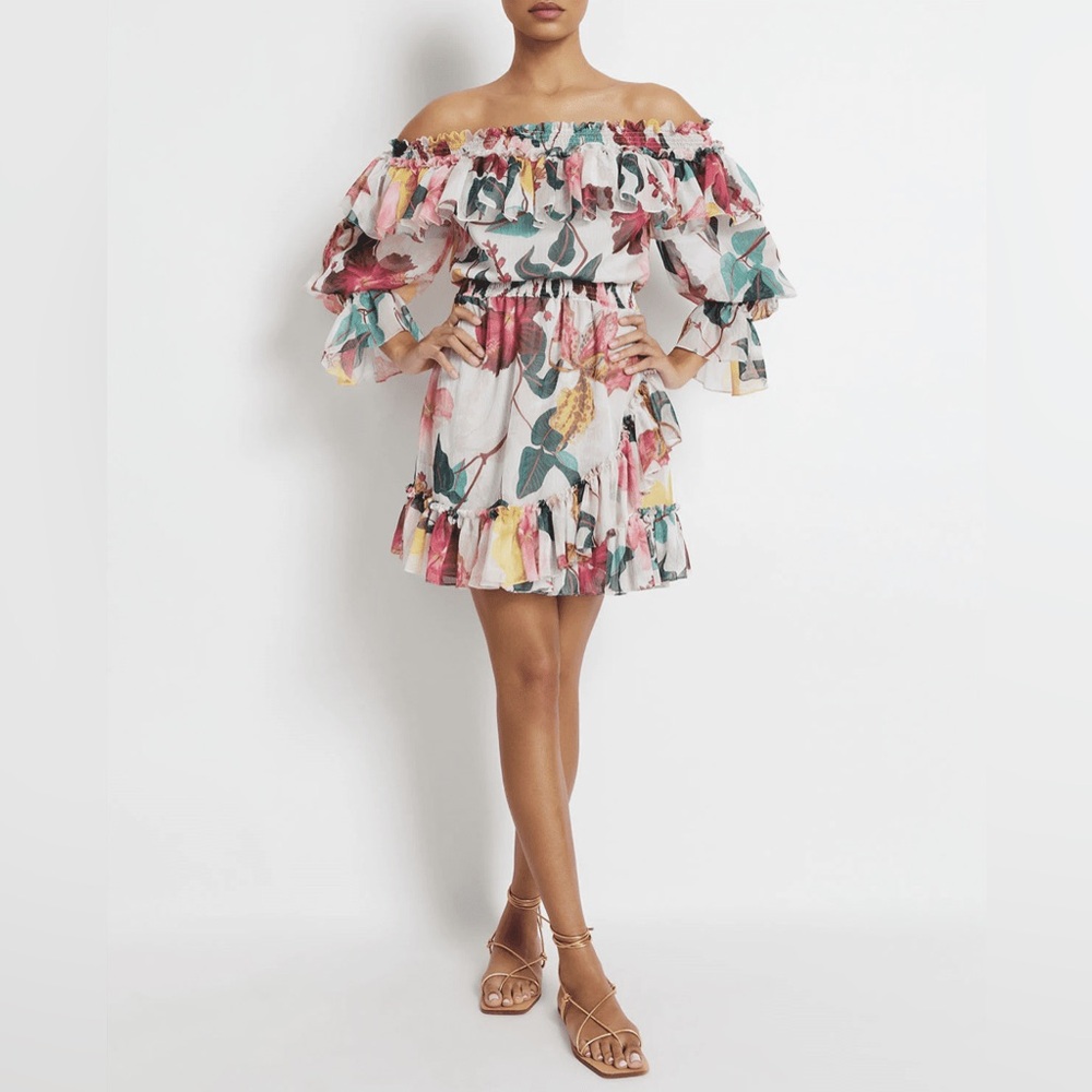 NWT PatBO Off the Shoulder "Hibiscus" Mini Dress sz S